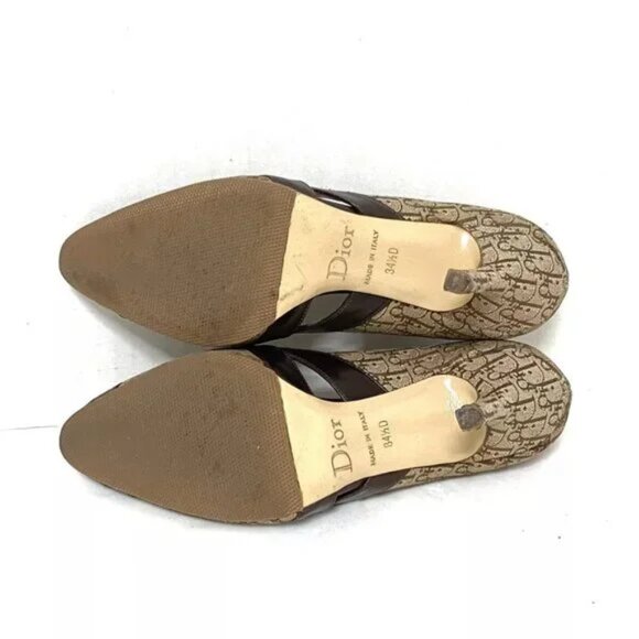 100% Auth DIOR/ChristianDior Beige Dark Brown Jacquard Leather Women's Pumps - Picture 4 of 8